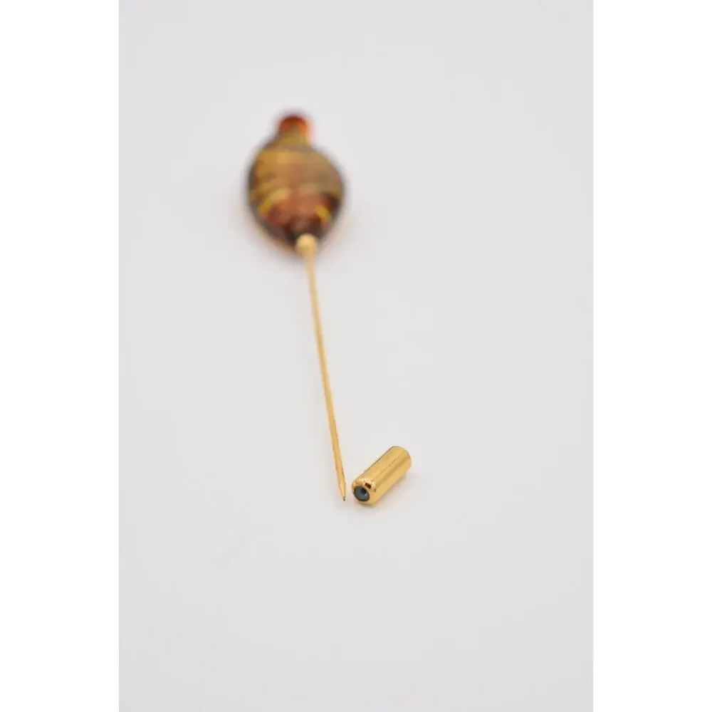 Vintage Murano Glass Stick Pin Gold Tone Artisan Blown Yellow Brown Amber BinAT